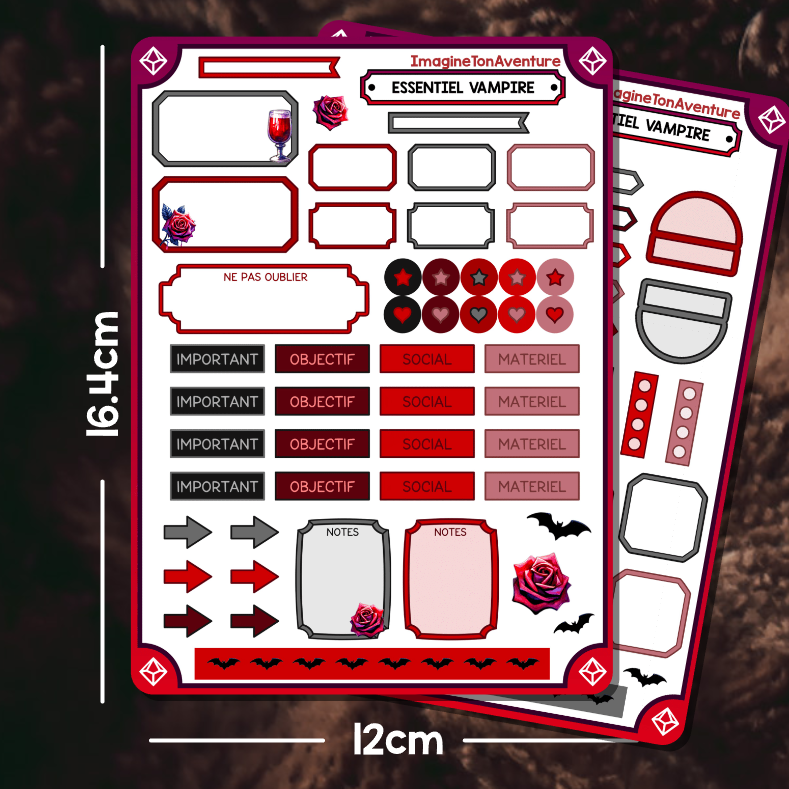2 Planches d'autocollants Mat Journaling Vampire