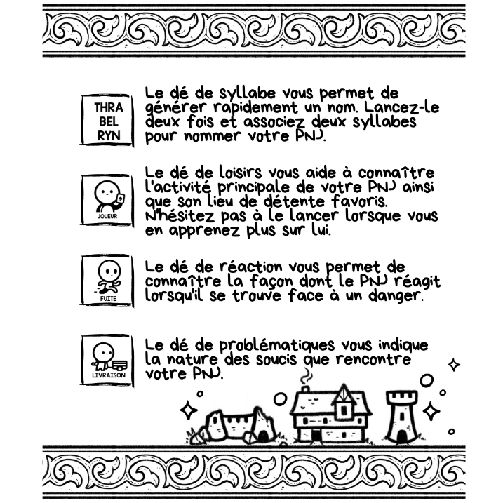 6 dés de génération de PNJ