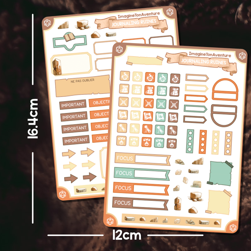 2 Planches d'autocollants Mat Journaling Ruines
