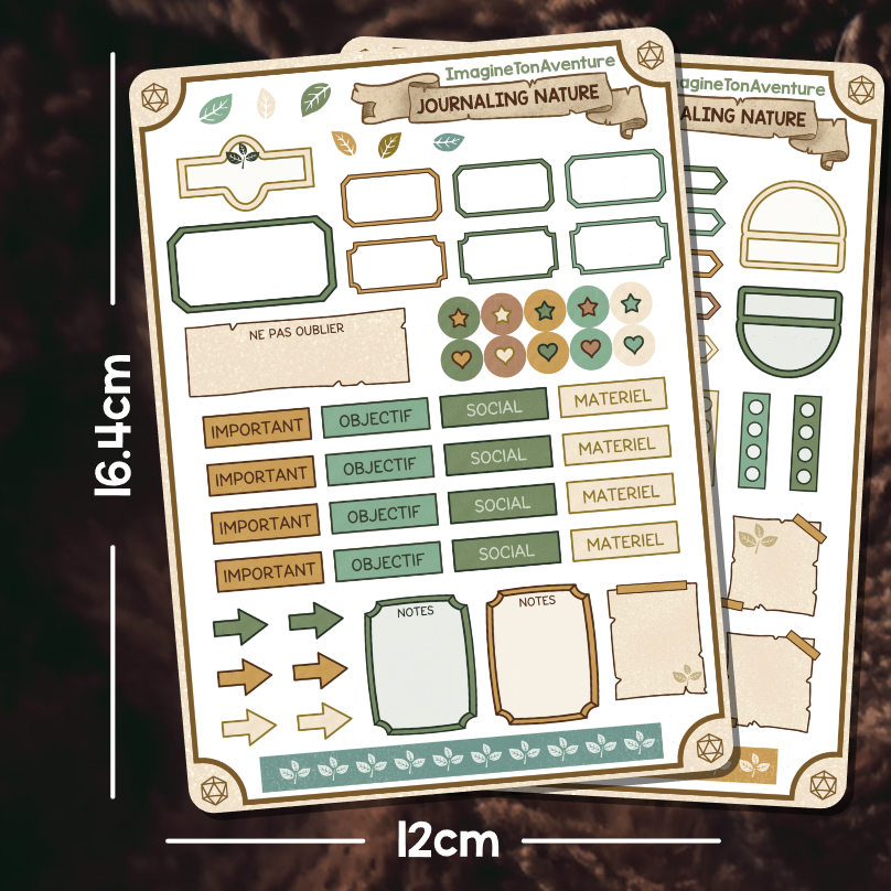 2 Planches d'autocollants Mat Journaling Nature