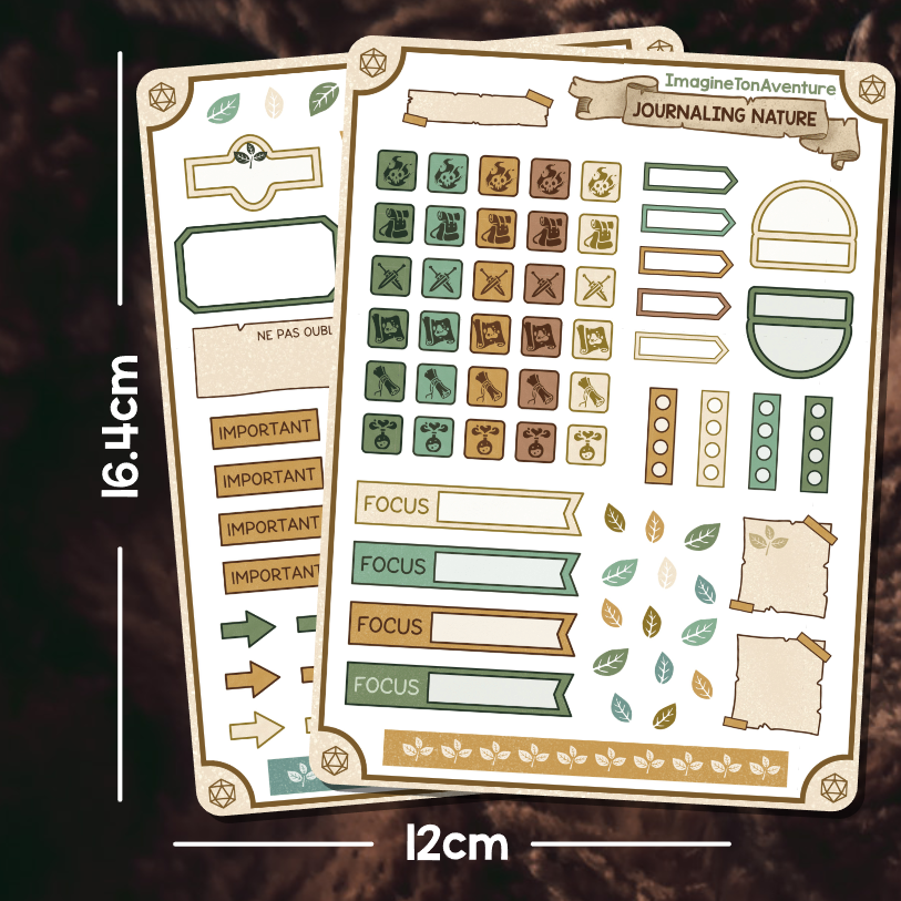 2 Planches d'autocollants Mat Journaling Nature
