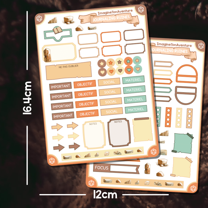 2 Planches d'autocollants Mat Journaling Ruines