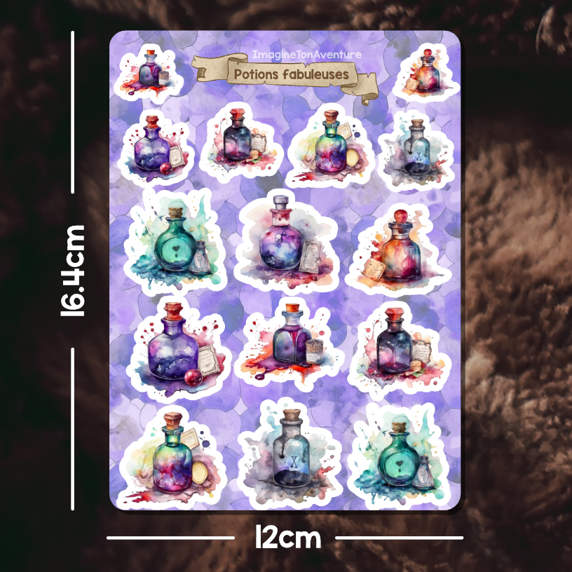 Planche d'autocollants en mat Potions fabuleuses