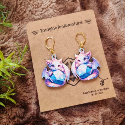 Boucles d'oreilles pendantes Dragonnet et sa pierre