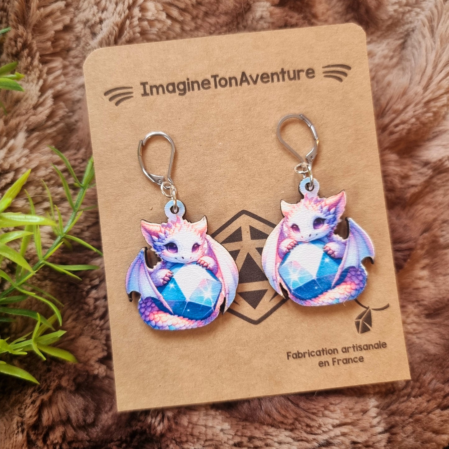 Boucles d'oreilles pendantes Dragonnet et sa pierre