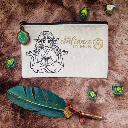 Trousse Elfe "J'ai confiance en mon dé" blanche