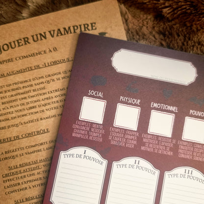 Saga - Module Vampire - Bloc de Fiches Personnages A6 + compteur de soif