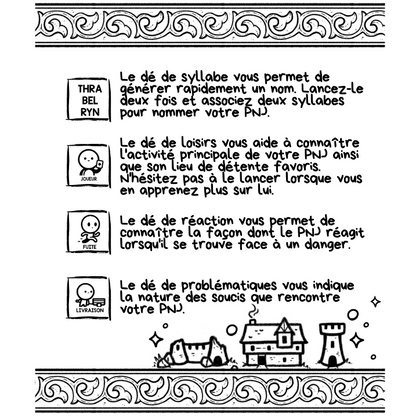 6 dés de génération de PNJ