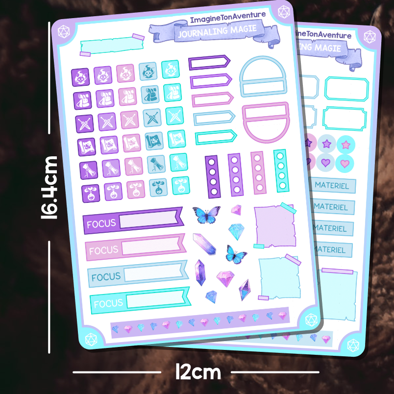 2 Planches d'autocollants Mat Journaling Magie