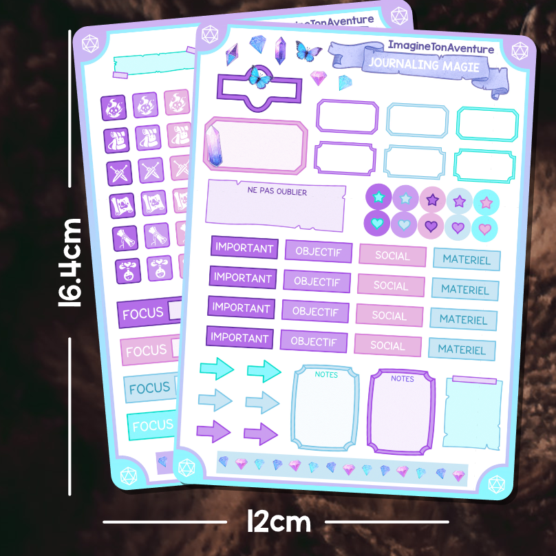 2 Planches d'autocollants Mat Journaling Magie