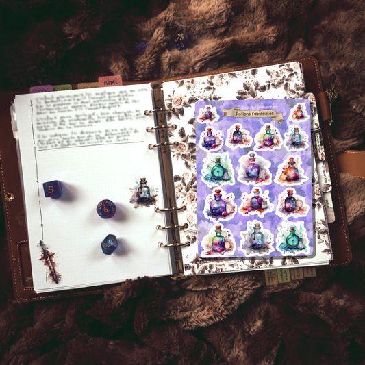 Planche d'autocollants en mat Potions fabuleuses