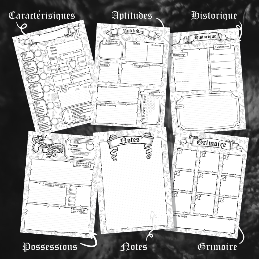 Fiches personnages DD5 Digital Neutre Gribouillis
